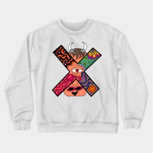 Pixel art drawing Demon X face with one eye Crewneck Sweatshirt